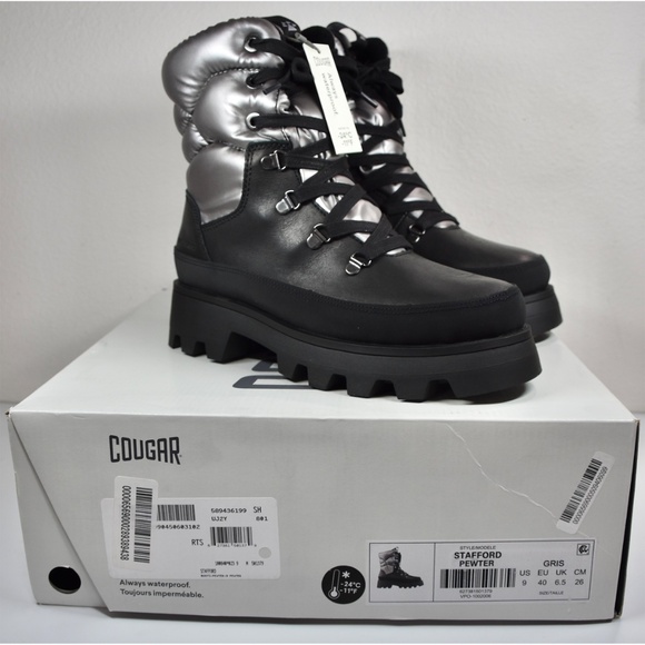 COUGAR WOMEN NIB STAFFORD LACE-UP WATERPROOF PEWTER BOOT. SIZE 9M - Picture 2 of 12